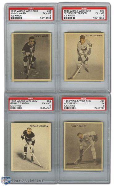 1933-34 World Wide Gum Ice Kings Collection of 4 PSA Cards with Ace Bailey RC
