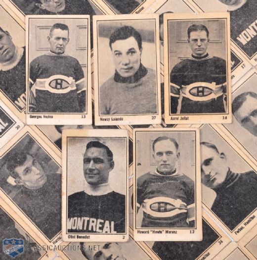 1924-25 Maple Crispette V130 Hockey Card Near Set (26/30) with Morenz & Vezina