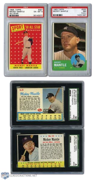 1958-63 Mickey Mantle Topps & Post Cereal Graded Card Collection of 4