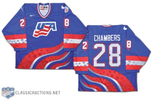 Shawn Chambers Team USA 1996 World Cup of Hockey Game-Worn Jersey