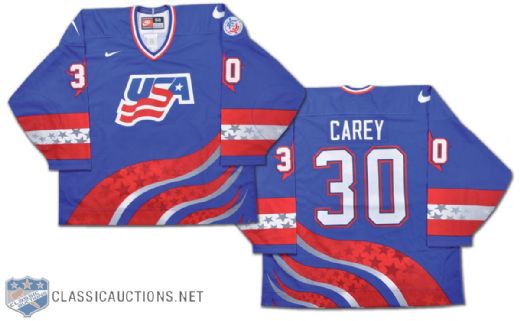 Jim Carey Team USA 1996 World Cup of Hockey Game-Issued Jersey