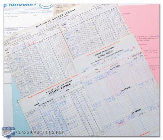 1972 Team Canada - Czechoslovakia / Sweden Game Statistics Sheets Collection