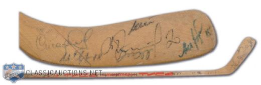 1970s Russian Hockey Team Players Autographed Stick Signed by 20, Including Tretiak & Yakushev