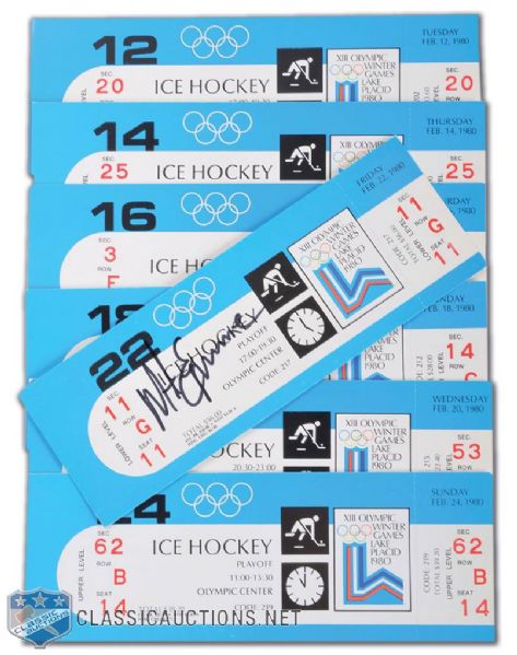 1980 Lake Placid Winter Olympic Hockey Tournament Ticket Collection of 34, Including All Team USA Games (7)