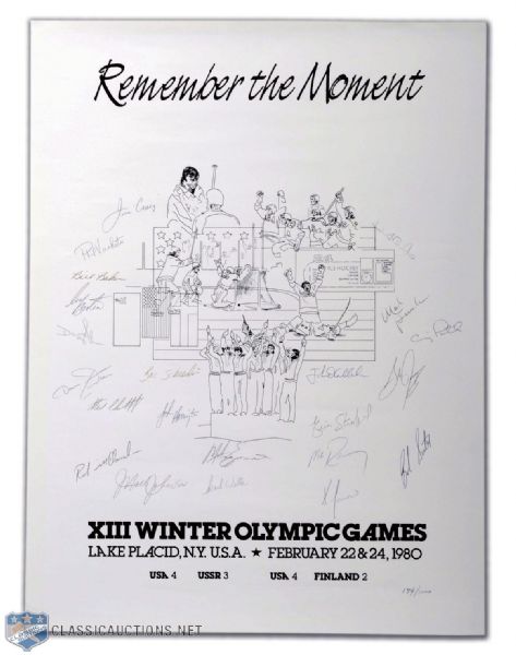 1980 USA Olympic Team "Remember The Moment" Team-Signed Poster, Including Herb Brooks (24" x 18")