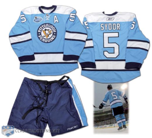 2008 Winter Classic Darryl Sydor Pittsburgh Penguins Game-Worn Alternate Captains Jersey & Pants Shell Collection of 2