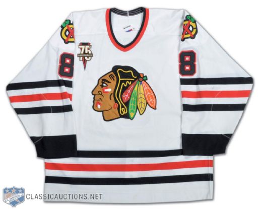 Anders Eriksson 2000-01 Chicago Black Hawks Game-Issued Jersey With 75th Anniversary Patch