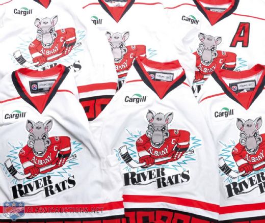 2008-09 AHL Albany River Rats Game-Worn White Jersey Collection of 11