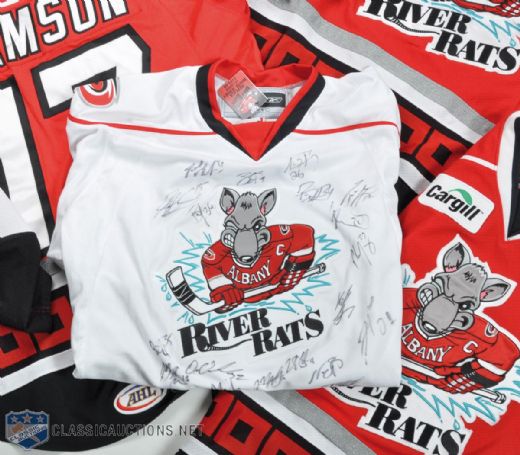 2008-09 AHL Albany River Rats Game-Worn Jersey Collection of 5 Plus Team-Signed River Rats Jersey