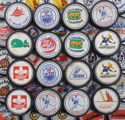 1983-85 WHA Unlicensed Puck Collection of 44