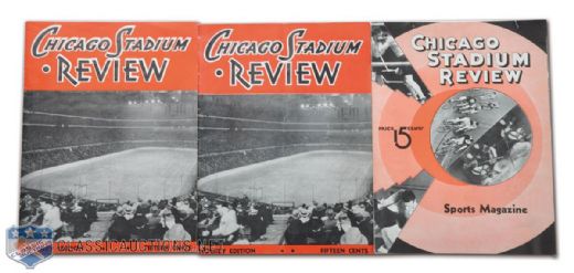 1930s Chicago Black Hawks Chicago Stadium Game Program Collection of 3, Including 1935-36 Home Opener With Howie Morenz in Lineup and 1938 Semi-Final Playoff Game vs. Canadiens