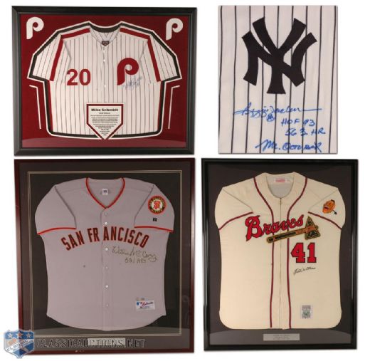 Autographed 500-Homer Jersey Collection of 4, Including Jackson and Framed Schmidt, McCovey and Mathews