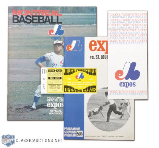 1969 Montreal Expos First Home Game Program, Ticket Stub, Yearbook & Schedule
