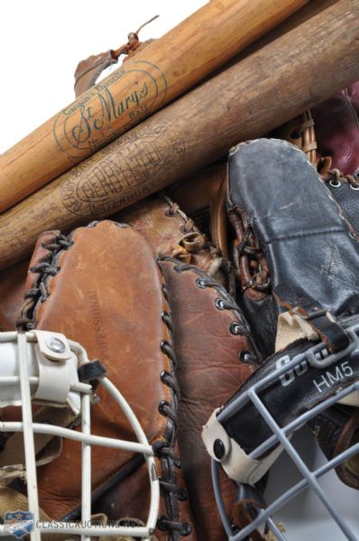 Vintage Baseball Equipment Lot of 11, Featuring Gloves, Masks & Bats