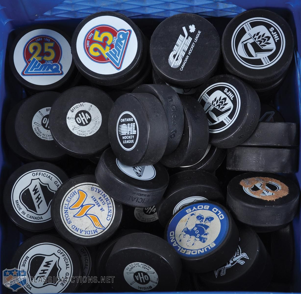 Lot Detail - NHL Souvenir Pucks, Minor League Game Pucks & Various ...