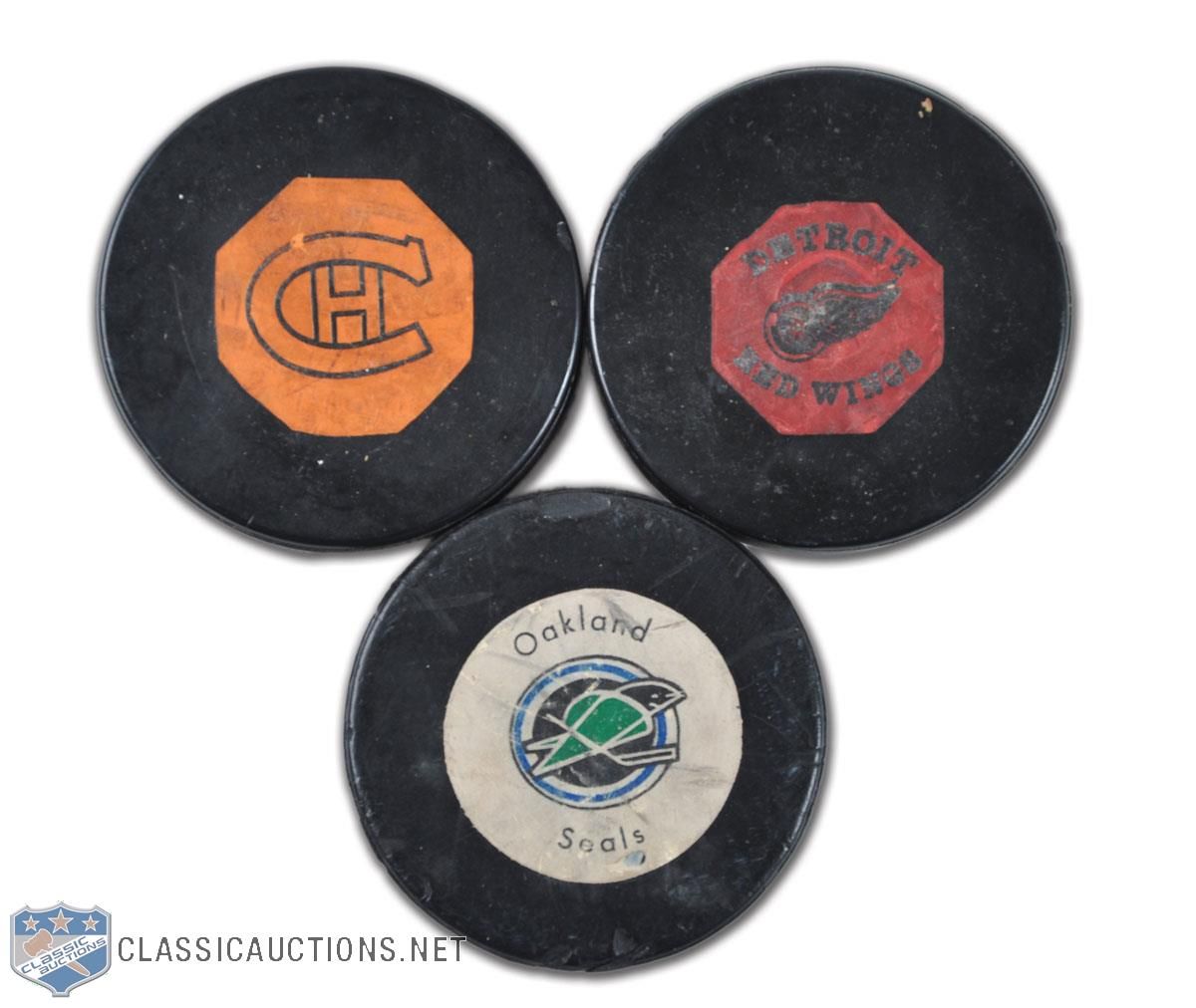 Lot Detail Montreal Canadiens And Detroit Red Wings Original Six Art Rossccm Pucks 4029