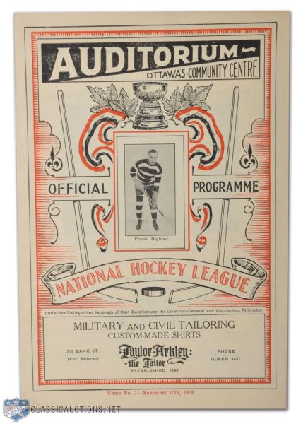 1927-28 Ottawa Auditorium Program Bruins vs. Senators