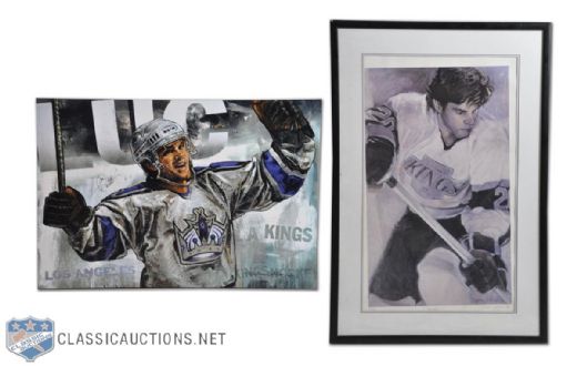 Luc Robitailles Los Angeles Kings Framed Lithograph (40” x 27”) and Giclee on Canvas (27 3/4" x 41”) by Stephen Holland Signed Collection of 2
