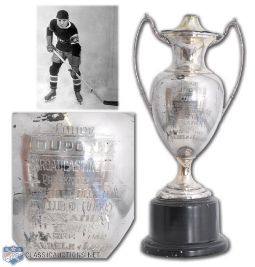 1934-35 Dupont Cup Trophy Awarded to Aurele Joliat as Montreal Canadiens MVP