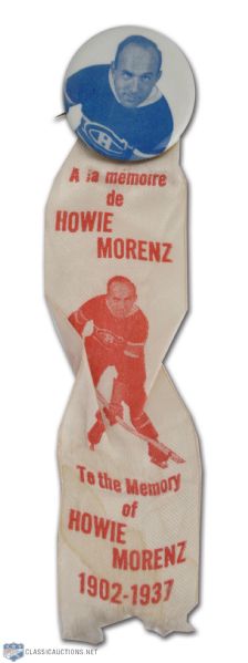 1937 Howie Morenz Memorial Game Button & Ribbon 