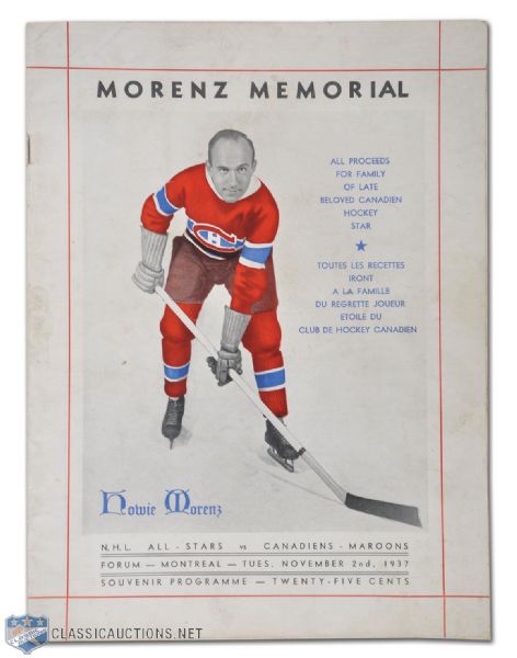 1937 Howie Morenz Memorial Game Program