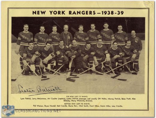 1938-39 New York Rangers Team Photo Signed By Lester Patrick