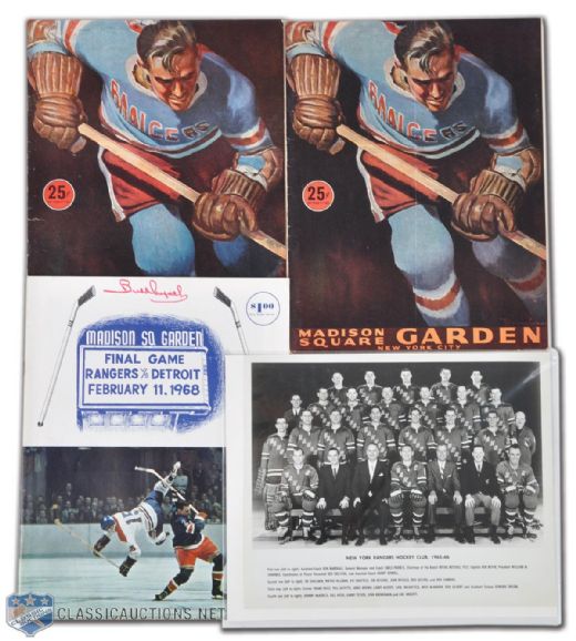 New York Rangers 1968 Final Game at MSG Program and Memorabilia Collection
