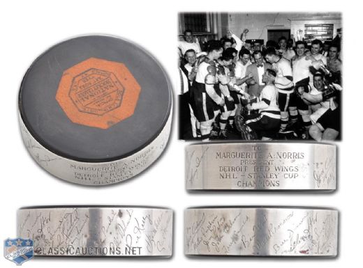 Detroit Red Wings 1953-54 Stanley Cup Champions Trophy Puck Presented to Marguerite Norris
