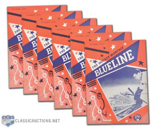 October 1954 Blueline Gordie Howe Inaugural Issue Collection of 6