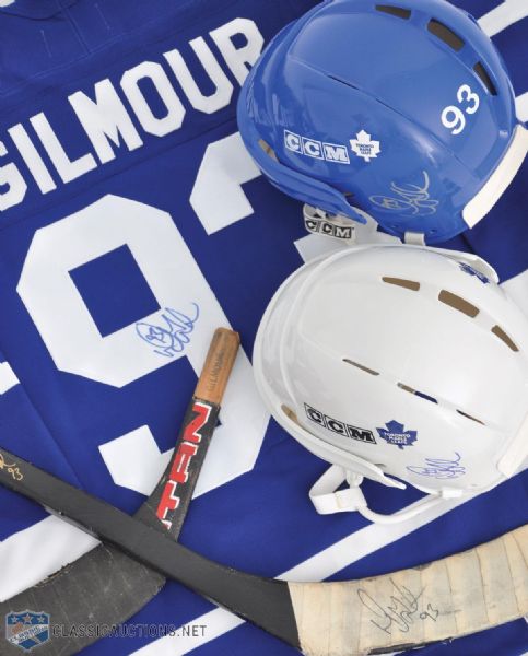 Doug Gilmour Toronto Maple Leafs Signed Jersey, Helmets (2) and Signed Game-Used Stick 