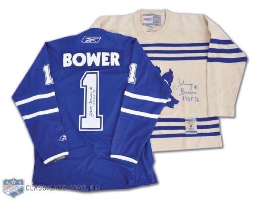 Johnny Bower Toronto Maple Leafs Signed Jersey Collection of 2