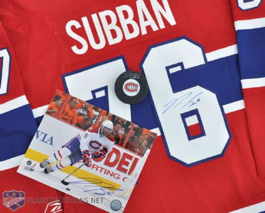 PK Subban Signed Montreal Canadiens Jersey + Signed Puck + Subban Signed 8x10 Photo
