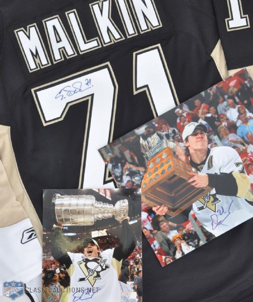 Evgeni Malkin Signed Pittspurgh Penguins Jersey + Signed 8x10 Photo + Signed 11x14 Photo 