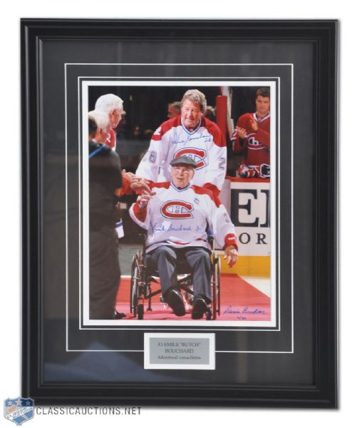 Emile "Butch" Bouchard Autographed #3 Jersey Retirement Limited Edition Framed Photo Display (22" x 18")