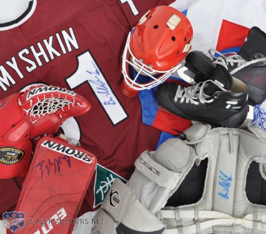 Vladimir Myshkins Signed Oldtimers Game-Used Goalie Equipment Collection 