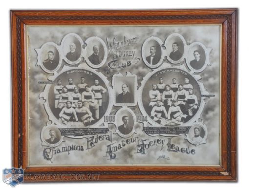 Superb and Rare 1904 Montreal Wanderers Framed Studio Team Photo Montage (28 ½” x 37 ¼”)