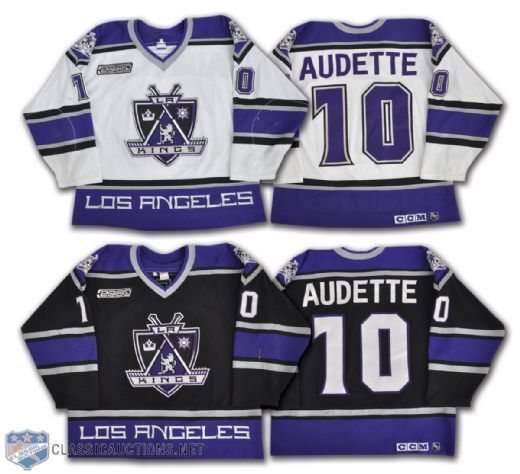 Donald Audettes 1999-2000 Los Angeles Kings Game Used Home and Away Jersey Collection of 2