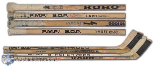 Montreal Canadiens Robinson, Lapointe, Langway & Shutt Game-Used Stick Collection of 4