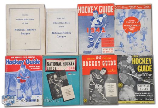 1941 to 1951 Hendy Guide and NHL Guide Collection of 8 