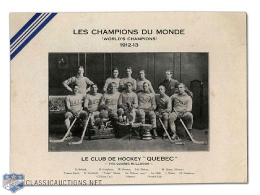 1912-13 Quebec Bulldogs Rare Team PIcture Mounted on Cardboard