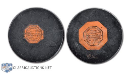 1940s & 50s Art Ross NHL Game Puck Collection of 2