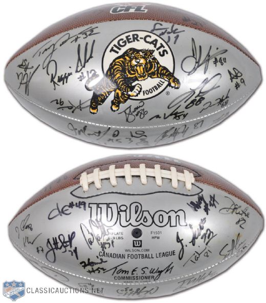 Early-2000s CFL Hamilton Tiger-Cats Team-Signed Football Including Montford, McManus and Flutie