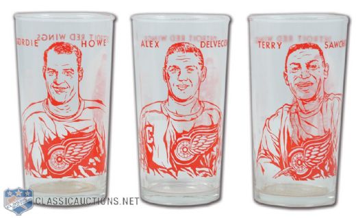 1961-62 Detroit Red Wings York Peanut Butter Glass Collection of 3 