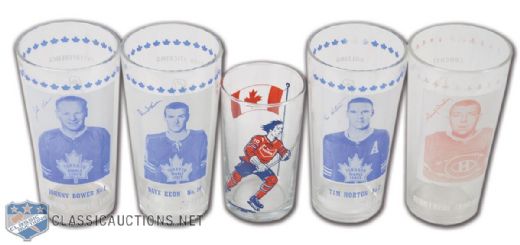 1967-68 Maple Leafs and Canadiens York Peanut Butter Glass Collection of 4 + One Generic