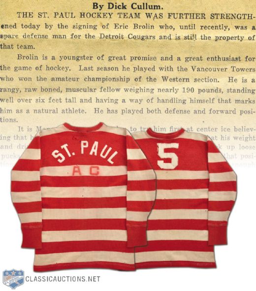 Eric Brolin 1926-27 St. Paul Saints Game-Worn Wool Sweater