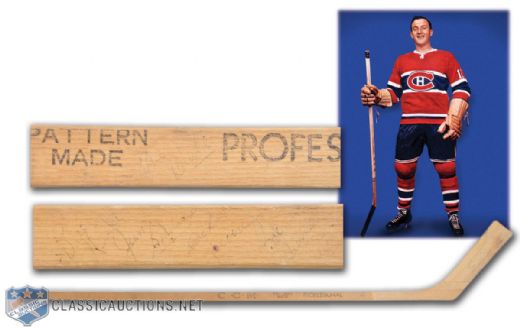 Dickie Moores 1960-61 Montreal Canadiens Game-Issued Team-Signed Stick Autographed by 16, Including Beliveau, H. Richard and Blake
