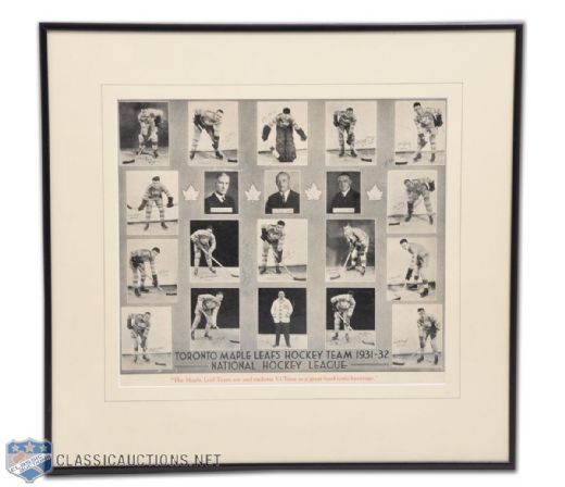 1931-32 Toronto Maple Leafs Advertising Team Picture Display (16" x 17")