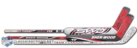 Kim St-Pierres Game-Used Stick Collection of 2 and Team Canada 2007 Team-Signed Stick