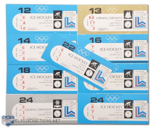 Ken Morrows 1980 Miracle On Ice Olympic Hockey Ticket Collection of 9