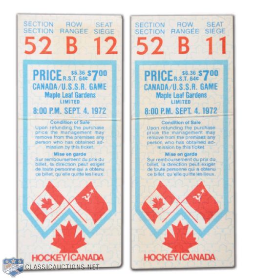 Dennis Hulls 1972 Canada-Russia Series Game 2 Ticket Stubs (2)